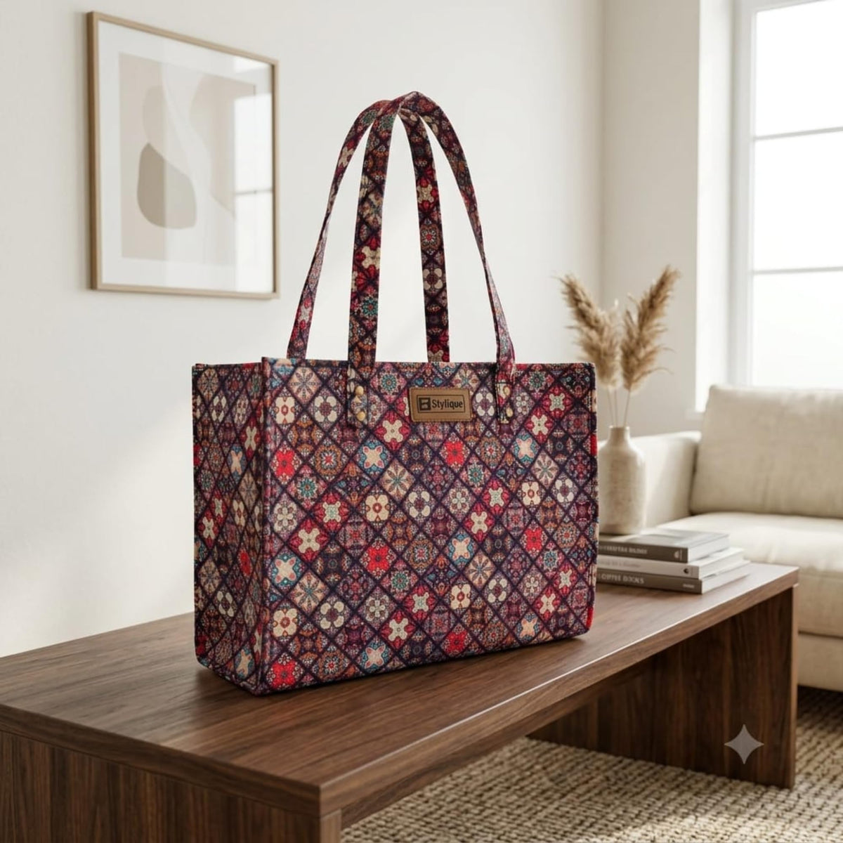 Stylique Jute Cotton Premium Tote Handbag for Women | Spacious Office Laptop Shoulder Bag | Ecofriendly Canvas Shopping Purse for College, Travel, Market & Daily Carry