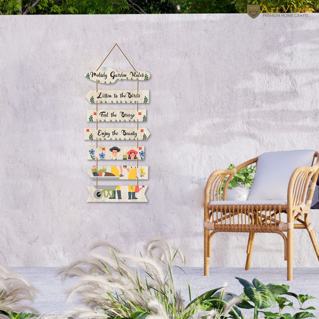 Artvibes Melody Garden Rules Wooden Wall Art For Garden | Balcony | Quotes Decor Item | Decoration Wall Hanging Items | Wall Poster | Unique Gift | Garden Quotes Wall Hanging (WH_7003N)