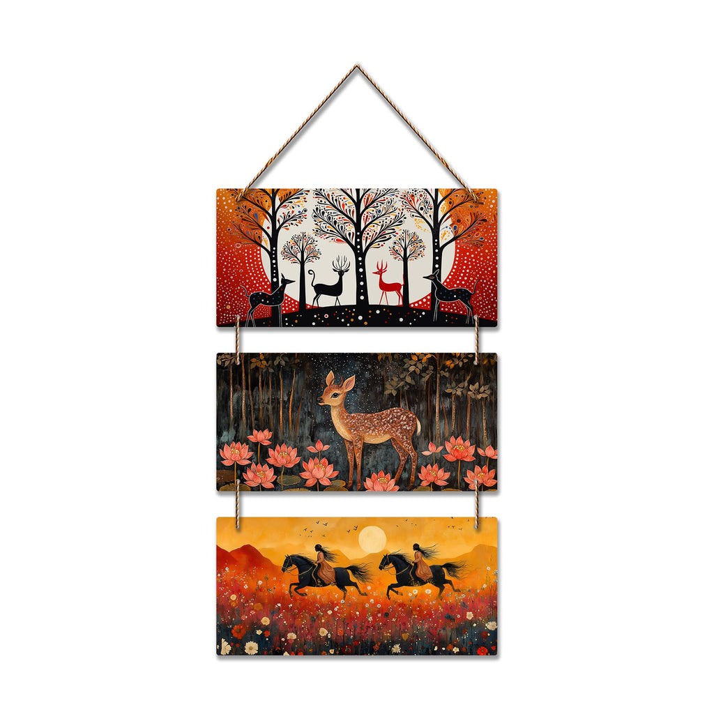 Artvibes Deer & Horses in Sunset Mystical Modern Art Decorative MDF Wooden Wall Art for Home | Art For Wall | Wall Sculpture | Signs & Plaques | Aesthetic Wooden Decor | Unique Gift Items (WH_9452N)