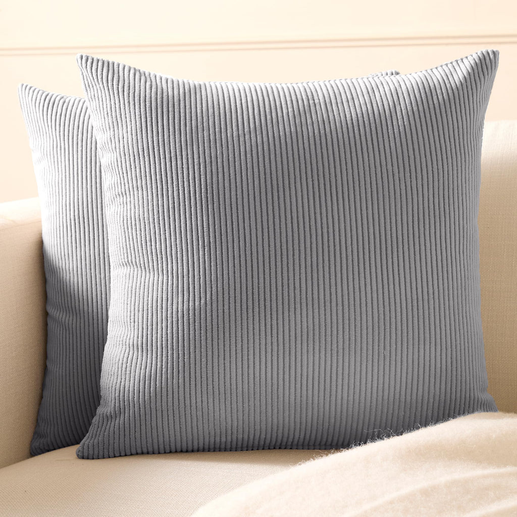 Encasa XO Corduroy Cushion Covers, No Inserts, Set of 2, Grey