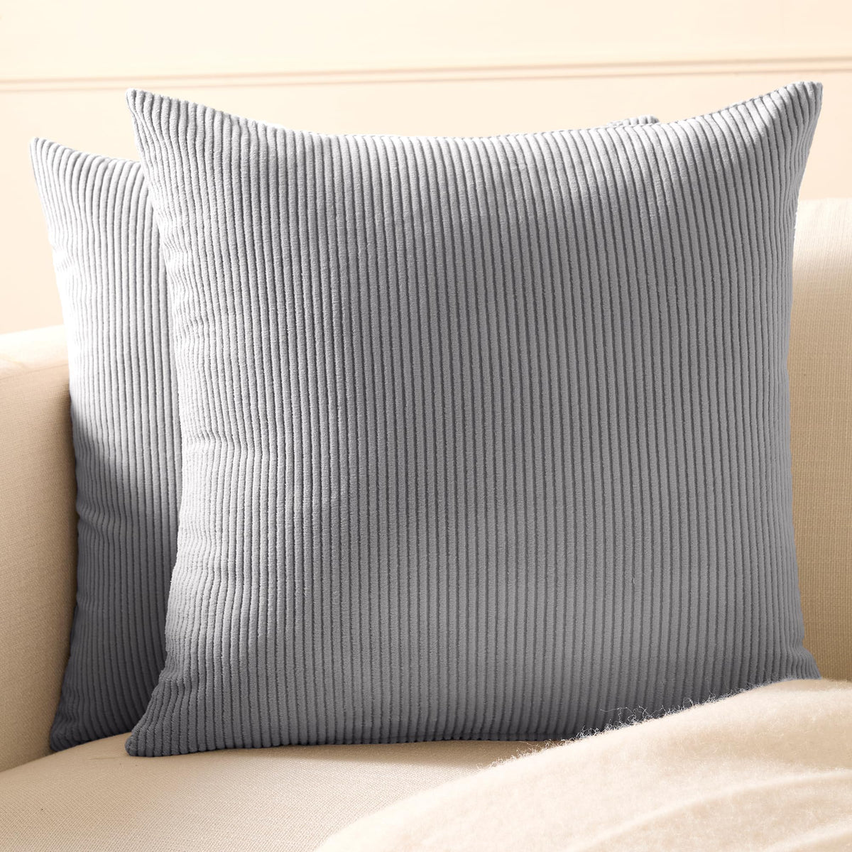 Encasa XO Corduroy Cushion Covers, No Inserts, Set of 2, Grey