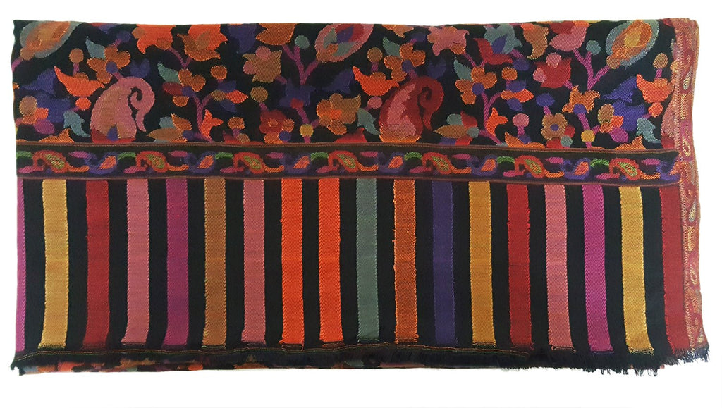 Mehrunnisa Ethnic Kani Silk Wool Shawl Wrap From Kashmir (Black)