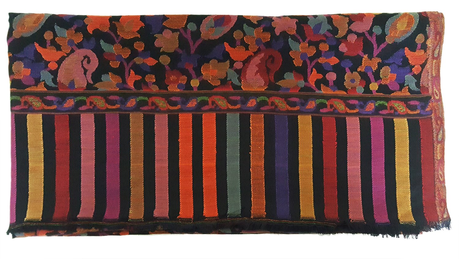 Mehrunnisa Ethnic Kani Silk Wool Shawl Wrap From Kashmir (Black)