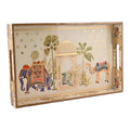 HomeShastra® Wooden Serving Tray with Gold Engraving | Set of 1 | Size : 16 x 10 inch | Enamel Coated Waterproof | Rectangular | Decorative Trays | Royal Camel Large