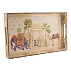 HomeShastra® Wooden Serving Tray with Gold Engraving | Set of 1 | Size : 16 x 10 inch | Enamel Coated Waterproof | Rectangular | Decorative Trays | Royal Camel Large