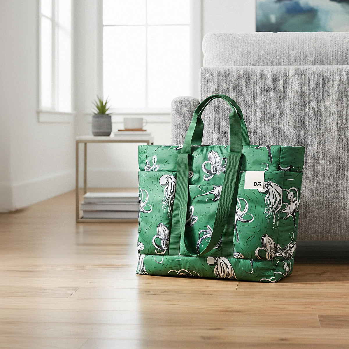 DailyObjects Idyll Western Tote Bag For Girls &Women | Crafted Using Soft-Touch & Water-Repellent Polyester | Polyfill Cushioning On The Inside | Holds Any Laptops Upto 14'' (Color - Green)