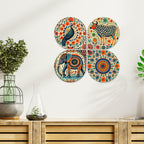 Artvibes Folk Fusion Wooden Art Decoration Item for Living Room | Wood Decorative Items | Modern Decoration | Artwork | Festive Decor | Wall Poster | Handcrafted Art | Unique Gift (WH_8446N), Set of 4