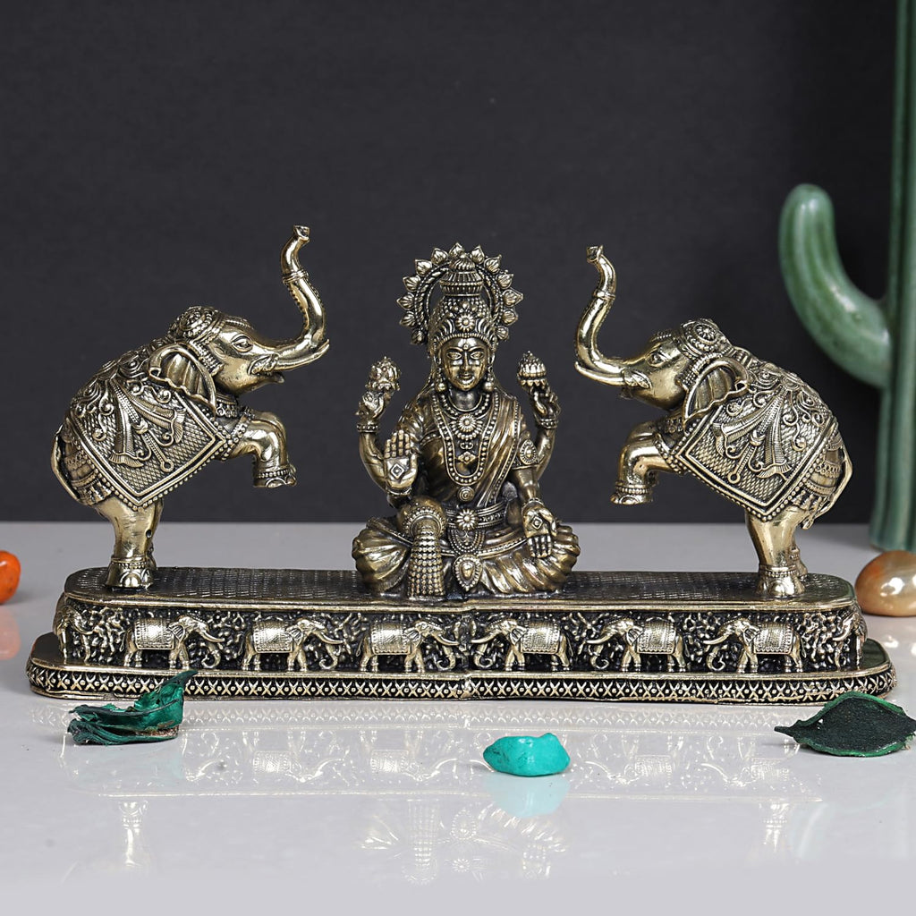 ARTVARKO Brass Gaj Lakshmi Elephant Idol Goddess Maha Laxmi Gajlaxmi Sitting Statue for Home Decor Puja Mandir Temple 8 Inch