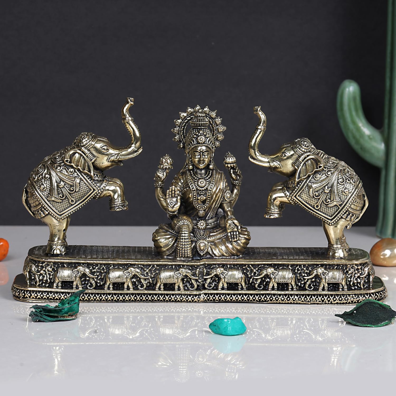 ARTVARKO Brass Gaj Lakshmi Elephant Idol Goddess Maha Laxmi Gajlaxmi Sitting Statue for Home Decor Puja Mandir Temple 8 Inch