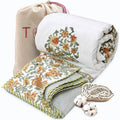 TOAIArt Premium Jaipuri Dohar | AC Blanket Summer Quilt | Hand Block Printed | 3 Layers | Reversible | 150GSM 100% Mulmul Cotton | 100% Cotton Flannel Filling | King 108 X 90|Earthy Mugal Motif Kafalo
