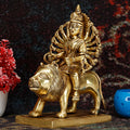 ARTVARKO Brass Maa Durga Idol Sitting On Lion Ma Sherwali Murti Vaishno Devi Modeshwari MATA Statue for Home Mandir Office Navratra Puja 9 Inch