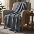HOKIPO Drift Grey All Season Cotton Sofa Throw 50x60 Inches, Soft Decorative Living Room Sofa Throw Blanket with Tassels, 'Blush Haven' Series (IN-1134-GRY) Kafalo
