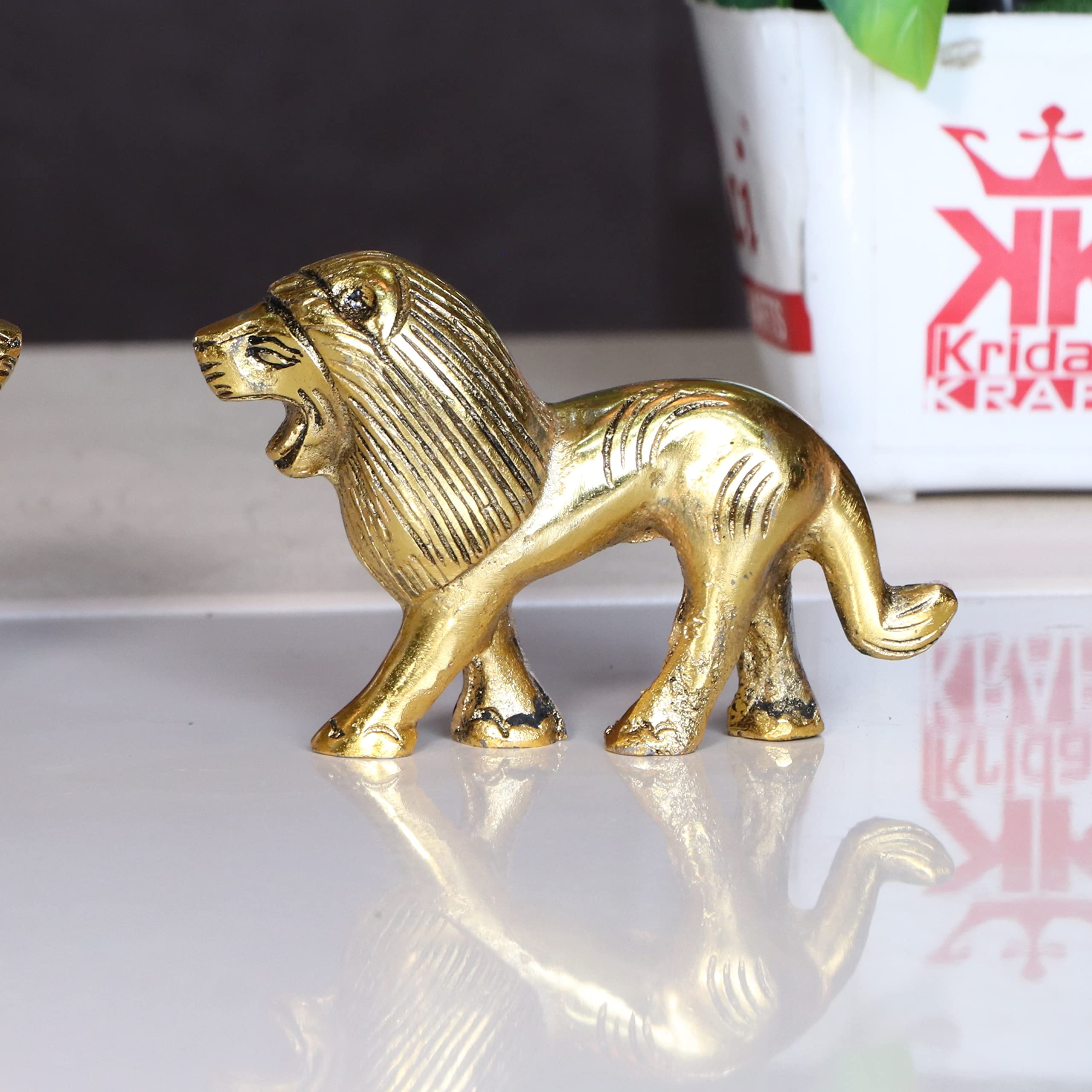 KridayKraft Metal Lion Pair in Fine Finishing & Decorative for Home/Office & Table (Gold, Standard), 11 cm , 5 cm