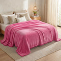 VAS COLLECTIONS Premium Plush Fleece Blanket 250 GSM | Ultra Soft Lightweight Cozy Throw with Pom-Pom Trim | Multipurpose for Bed, Sofa, Couch, Travel & Camping | 228x228 cm (90x90 Inches), Pink Kafalo