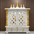 Vipron 15'' White Wooden Hindu Temple for Home Handpainted Mandir with Door Wall Mount Pooja Ghar