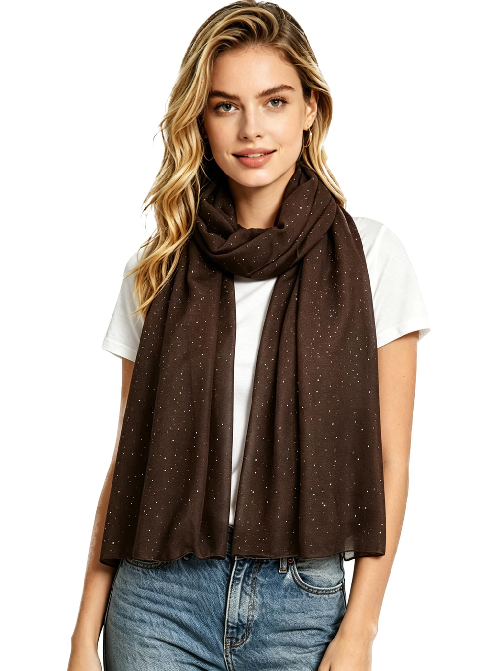 Lina & Lily Solid Shimmer Sparkle Glitters Sheer Maxi Shawl Head Scarf Hijab (#3 BROWN)