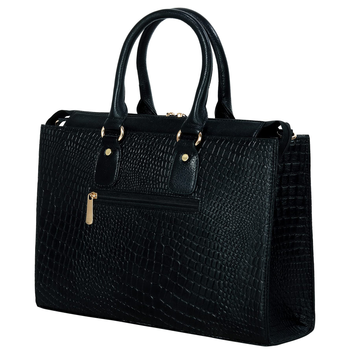 HYATT Leather Accessories Full-Grain Cro Leather Top-Handle satchels Tote Handbags & Shoulder Sling Bags For Women Office Branded Size- L-13.5 X H-10.5 x W- 4.6 Inch (BLACK)