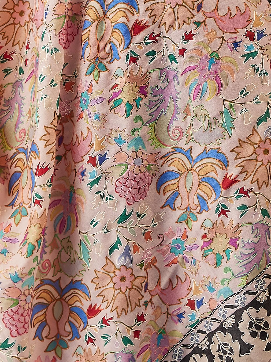 Pashmoda Women Shaheen Fine Wool Fabric Pashmina Kalamkari Embroidered Shawl, Stole and Wrap, Sustainable and Natural Fabric, Heritage Kashmiri Pashmina(Size 40x80)
