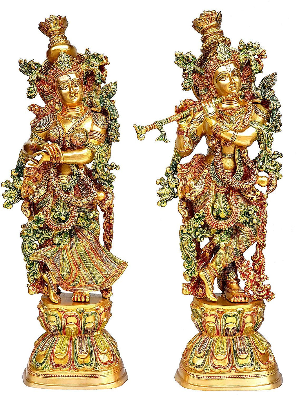 SVARUP Big Brass Radha Krishna Pair Idol Radhay Krishan Murti in Multicolor Height 29 Inch
