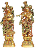 SVARUP Big Brass Radha Krishna Pair Idol Radhay Krishan Murti in Multicolor Height 29 Inch