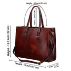 RICHSIGN LEATHER ACCESSORIES Full-Grain Natural Cro Leather Ladies Handbags & Sling Shoulder Tote Bags For Women Laptop Big Size Branded Stylish..Size- L-16 X H-12.5 x W- 5.5 Inches (CHERRY BROWN)