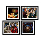 VIBECRAFTS Christian Stained Glass Art 4 Pieces Wall Frame Hanging For Office Digital Reprint Posters with Synthetic Wooden Home Decorative Gift Item (15 x 12 inch) (PFVC4Pcs3_1504)