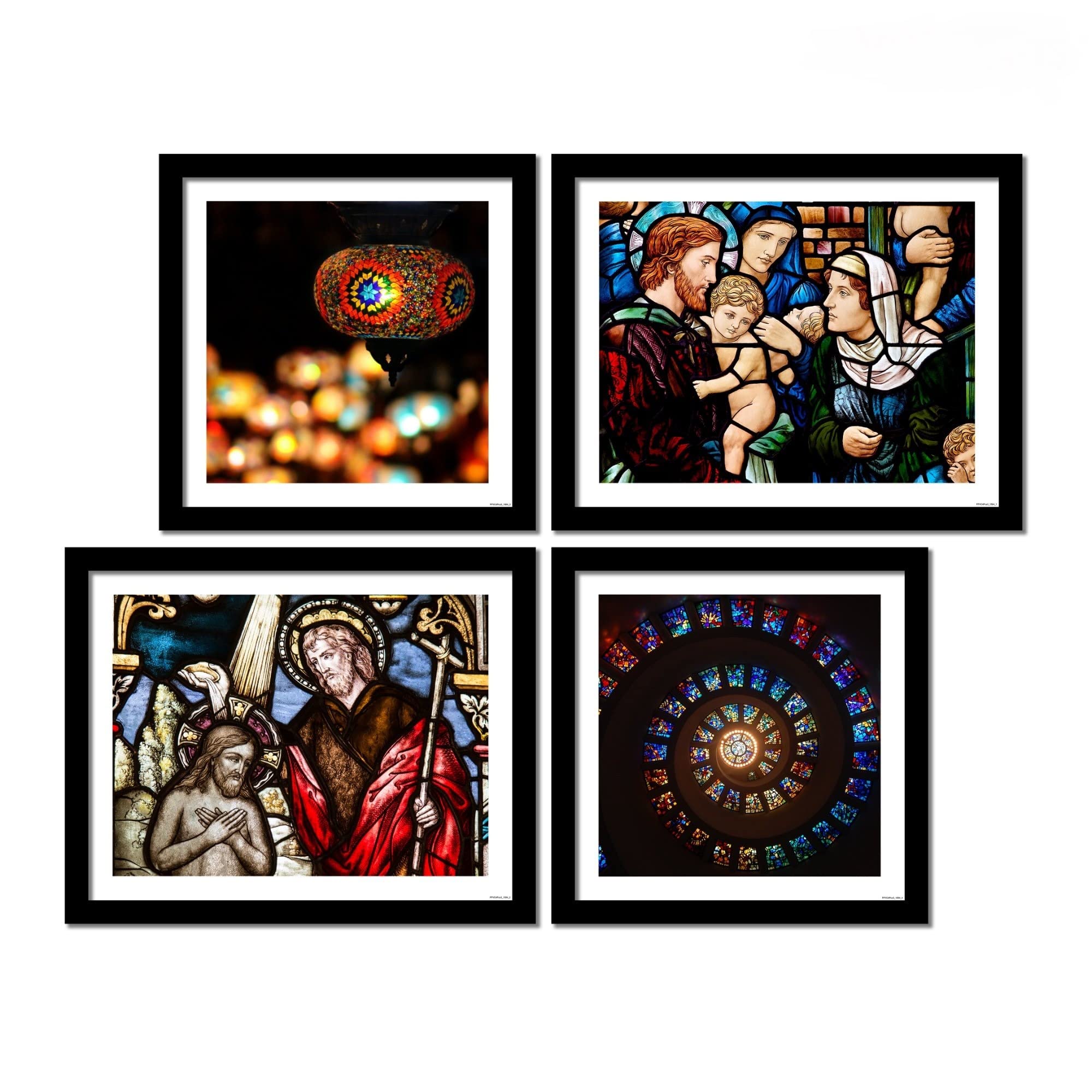 VIBECRAFTS Christian Stained Glass Art 4 Pieces Wall Frame Hanging For Office Digital Reprint Posters with Synthetic Wooden Home Decorative Gift Item (15 x 12 inch) (PFVC4Pcs3_1504)