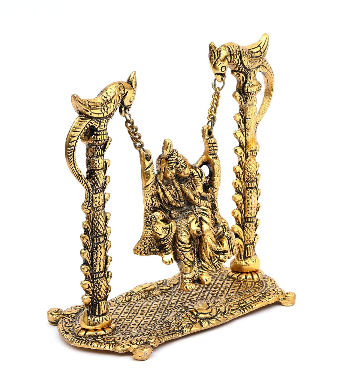 RCI Handicrafts Spiritual of Love Radha-Krishna Jhula Idol – Handcrafted Divine Swing Statue for Home Décor, Temple, Pooja Room & Auspicious Gifting on Festivals (Golden)