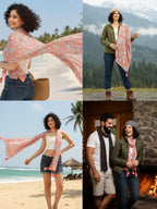 KE KANHA EXPORTS Scarf for Women Boho | Border Print Stylish | Stole for Women Breathable Summer Beach Wrap with Tassels | Multicolour |180 x 50 cm FREE Scrunchie Included