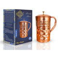 Indian Art Villa Pure Copper Jug/Pitcher with Diamond Hammered Beeding Design, Drinkware & Storage Purpose, Volume-1500 ML