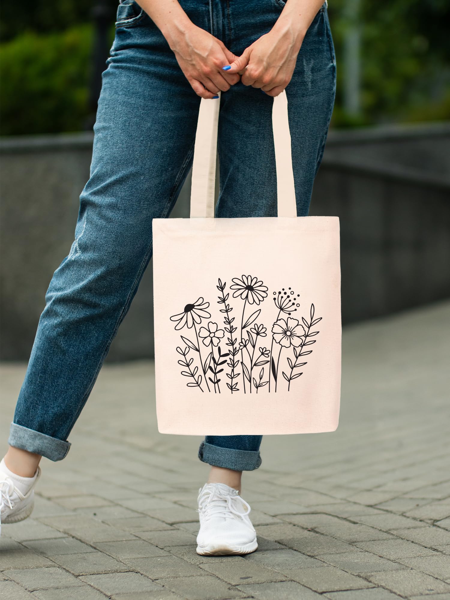 DOODLE Canvas Tote Bag for Women with Zip – Poly Cotton Shoulder Bag with Outer Zip & Inner Pocket for College, Office, Shopping & Travel