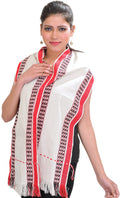 Exotic India Women's Cotton Scarf (SWE69_Egret White_Free Size)