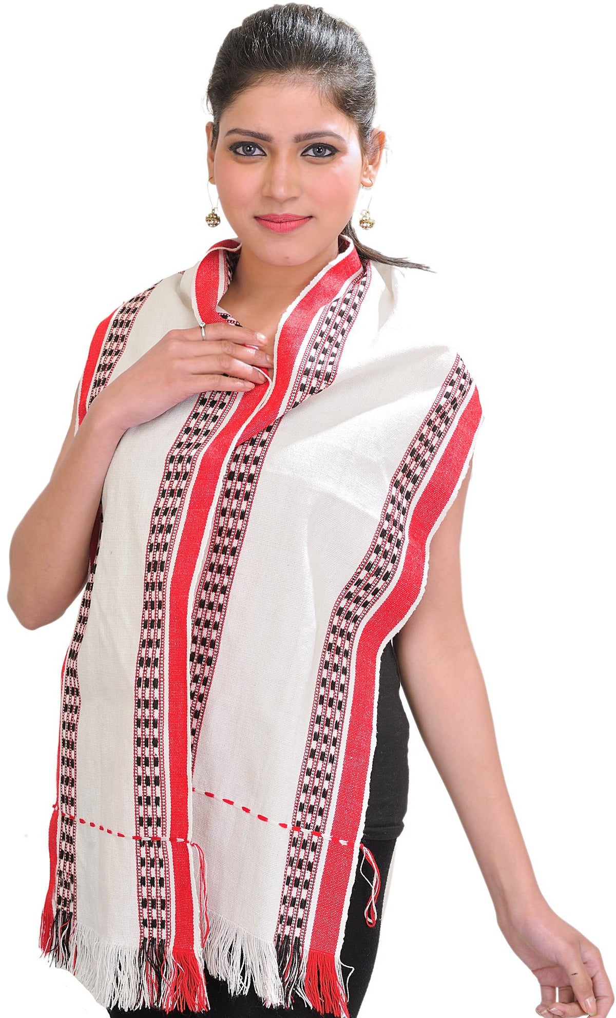 Exotic India Women's Cotton Scarf (SWE69_Egret White_Free Size)