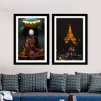 VIBECRAFTS Shwedagon Pagoda Premium Frame Painting of 2 Pieces For Office Digital Reprint Posters with Synthetic Wooden Frame Home, Office Decorative Gift Item(25 inch x 18 inch)(PFVC2Pcs2_902)