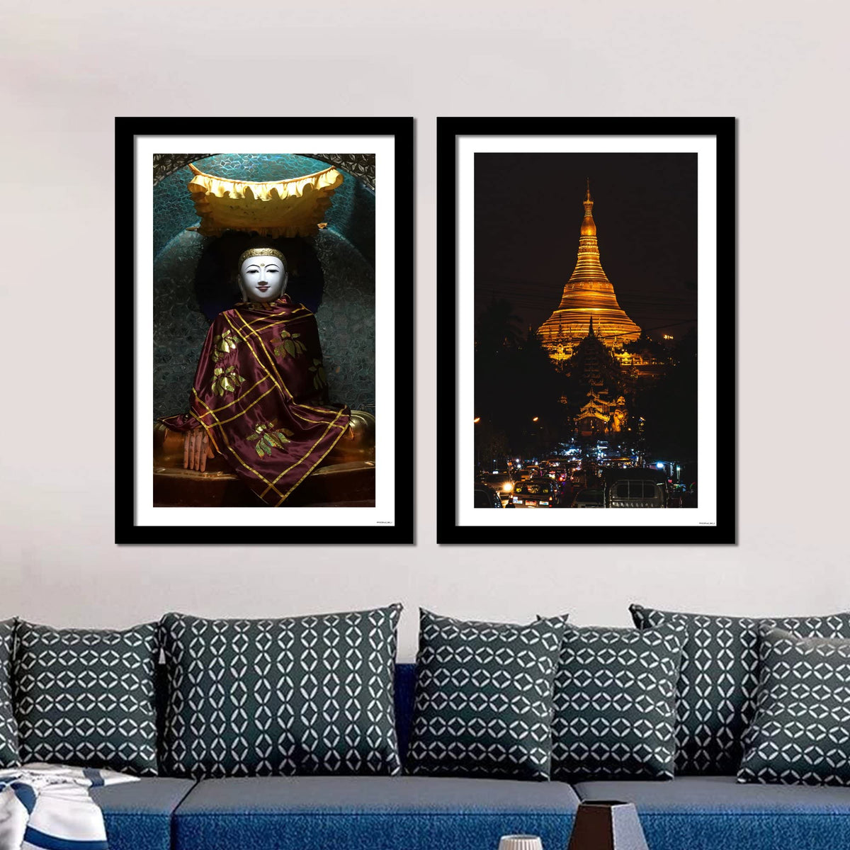 VIBECRAFTS Shwedagon Pagoda Premium Frame Painting of 2 Pieces For Office Digital Reprint Posters with Synthetic Wooden Frame Home, Office Decorative Gift Item(25 inch x 18 inch)(PFVC2Pcs2_902)