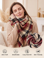 American Trends Trendy Plaid Scarfs Womens Warm Pashmina Fall Winter Soft Chunky Tartan Wrap Shawl Cozy Checked Blanket Navy w Red w Yellow