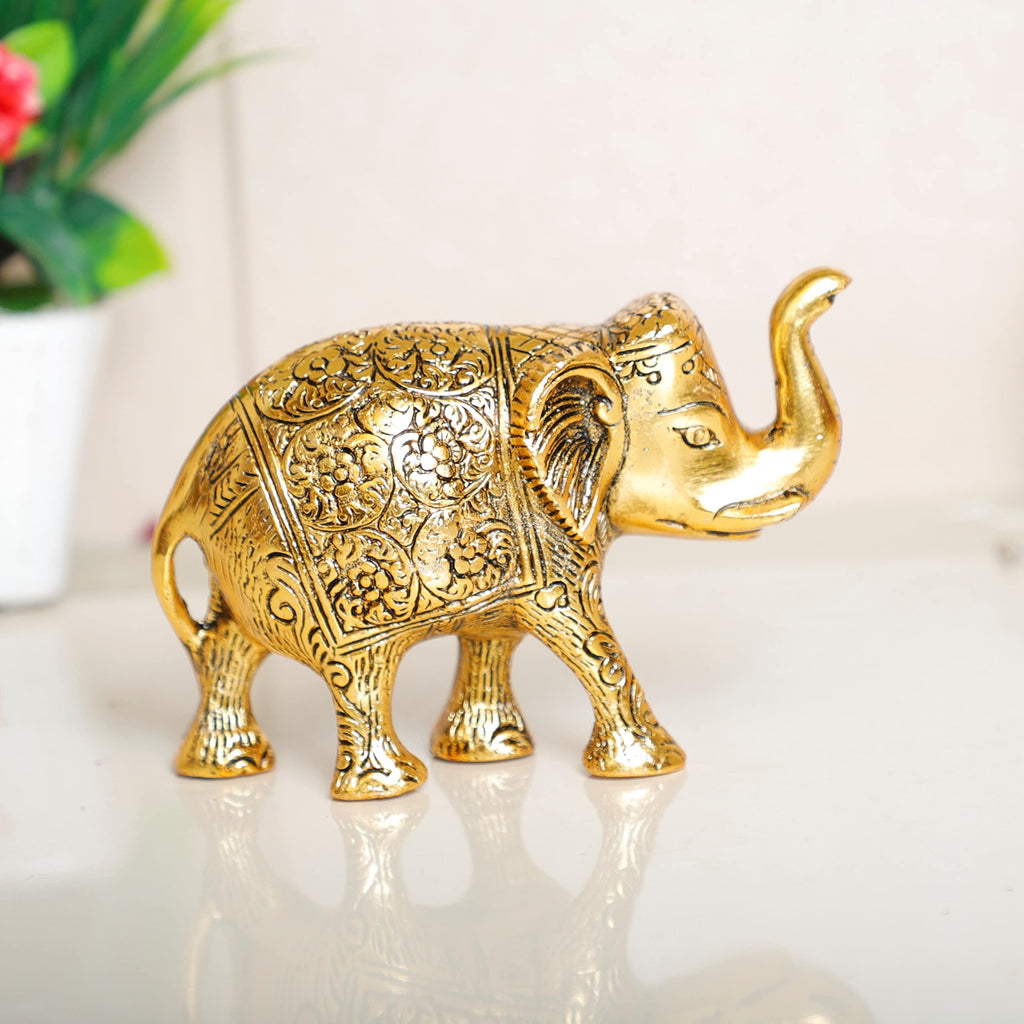 KridayKraft Metal Elephant Statue Medium Size Gold Polish 2 pcs Set for Showpiece Your Home,Office Table & Gift Article,Animal Decorative Showpiece Figurines..., Animal