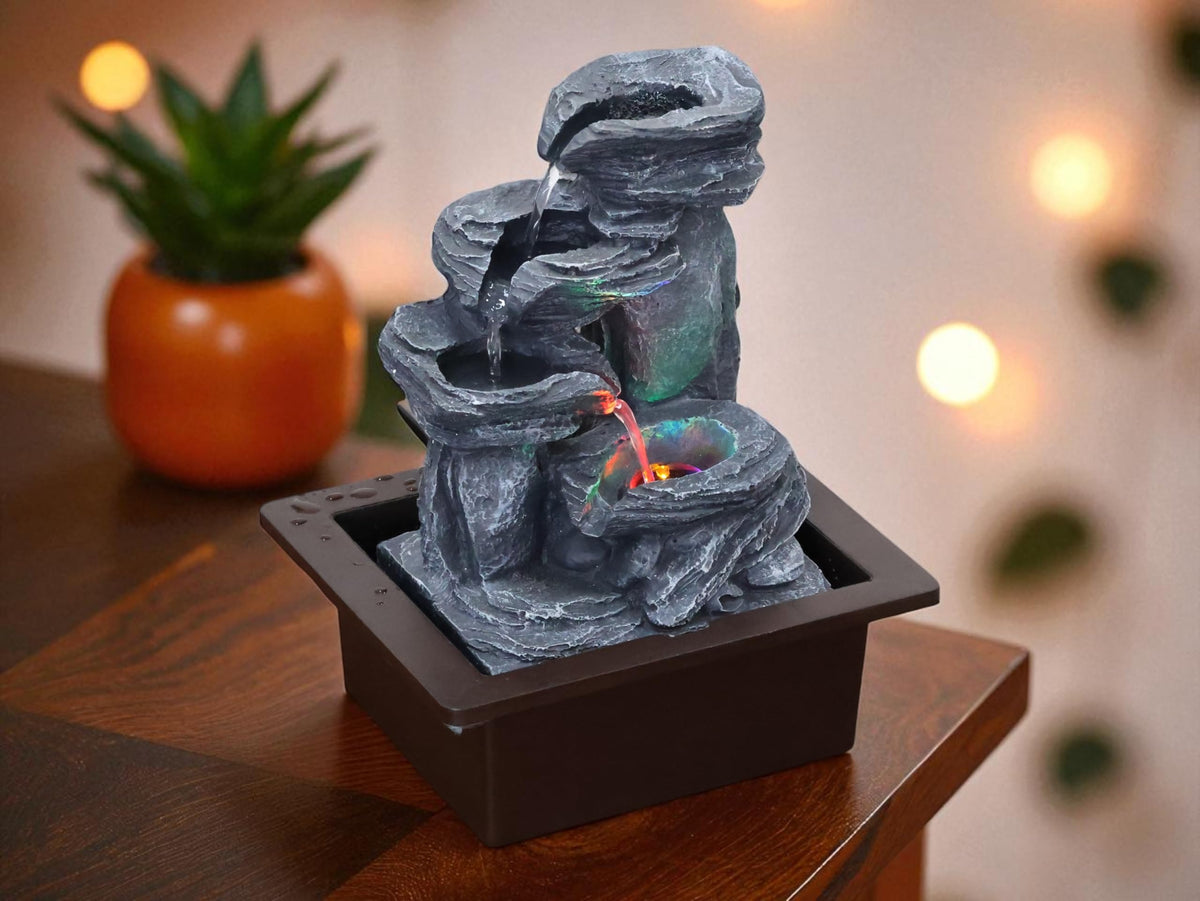 KridayKraft Stone Water Fountain Polyresin Showpiece for Home Garden Living Room Decor Decoration Gift Items, 26 CM