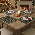 PRAKARTIK BY INDUARTS Dining Table Mats Set of 4 - Cherry Christmas Leaves Theme,Digital Print, Washable, Indoor/Outdoor, Heat-Proof, Wipe & Clean (47X33 cm) Red & Green Kafalo