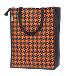 JUTEKA Orange Houndstooth Printed Jute Lunch Bag, Grocery Tote, Hand Bag, Picnic Bag for Men, Women, Girls, Kids with Zip