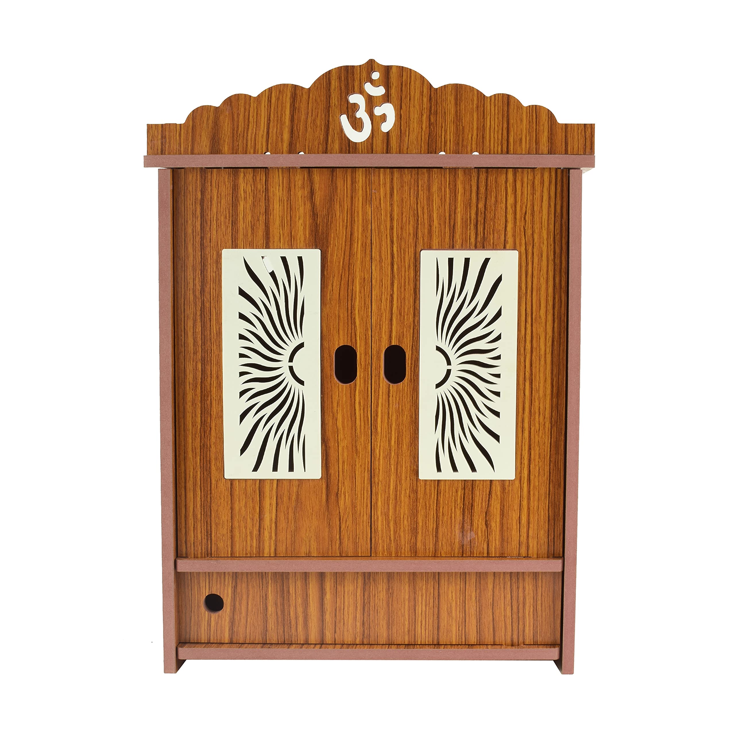 Comert Engineered Wooden Indian Art Work Temple/Mandeer for Home Pooja Mandir (Maroon, 43 Cm)