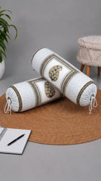 BLOCKS OF INDIA Cotton Hand Block Printed Bolster Cover | Booster Cover with Drawstring | Round Long Pillow Cover for Bed | Dewan Pillow Cover Set 16 X 32 | Set of 2 (Color 45)
