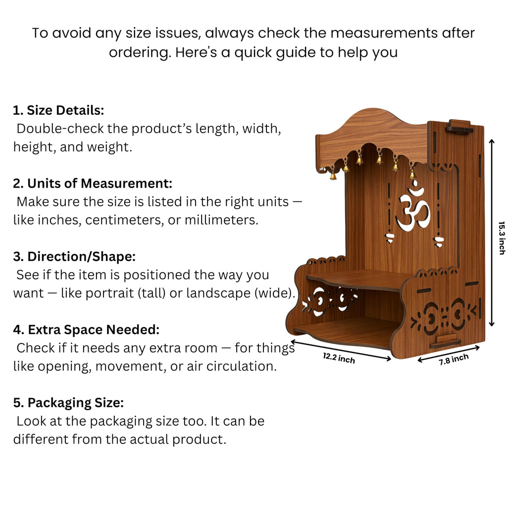 HOMEWEY DECOR Wooden Home Temple Handcrafted Support Heavy Idols Luxurious Finish Pooja Mandir for Home and Office Wall Mount for Room (Design8)