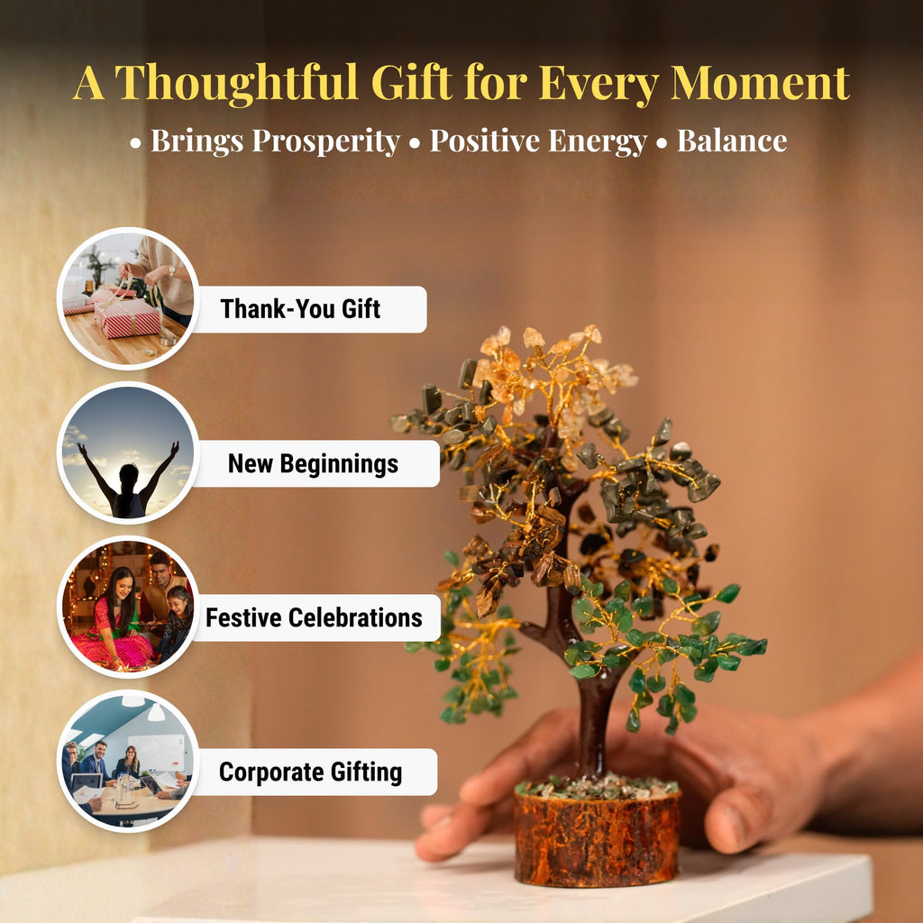 Money Magnet Crystal Tree with Pyrite, Tiger Eye, Citrine & Green Aventurine for Wealth, Abundance, Financial Growth, Success & Positive Energy | Vastu Decor for Home & Office