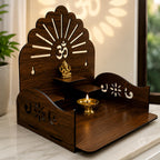 WRAPPING STUDIO Wooden Wall Mounted Home Temple for Pooja | Brown Laminated MDF Mandir with Om Cutwork Design | Decorative Prayer Shelf for Home, Office & Living Room (8 x 8 inch)