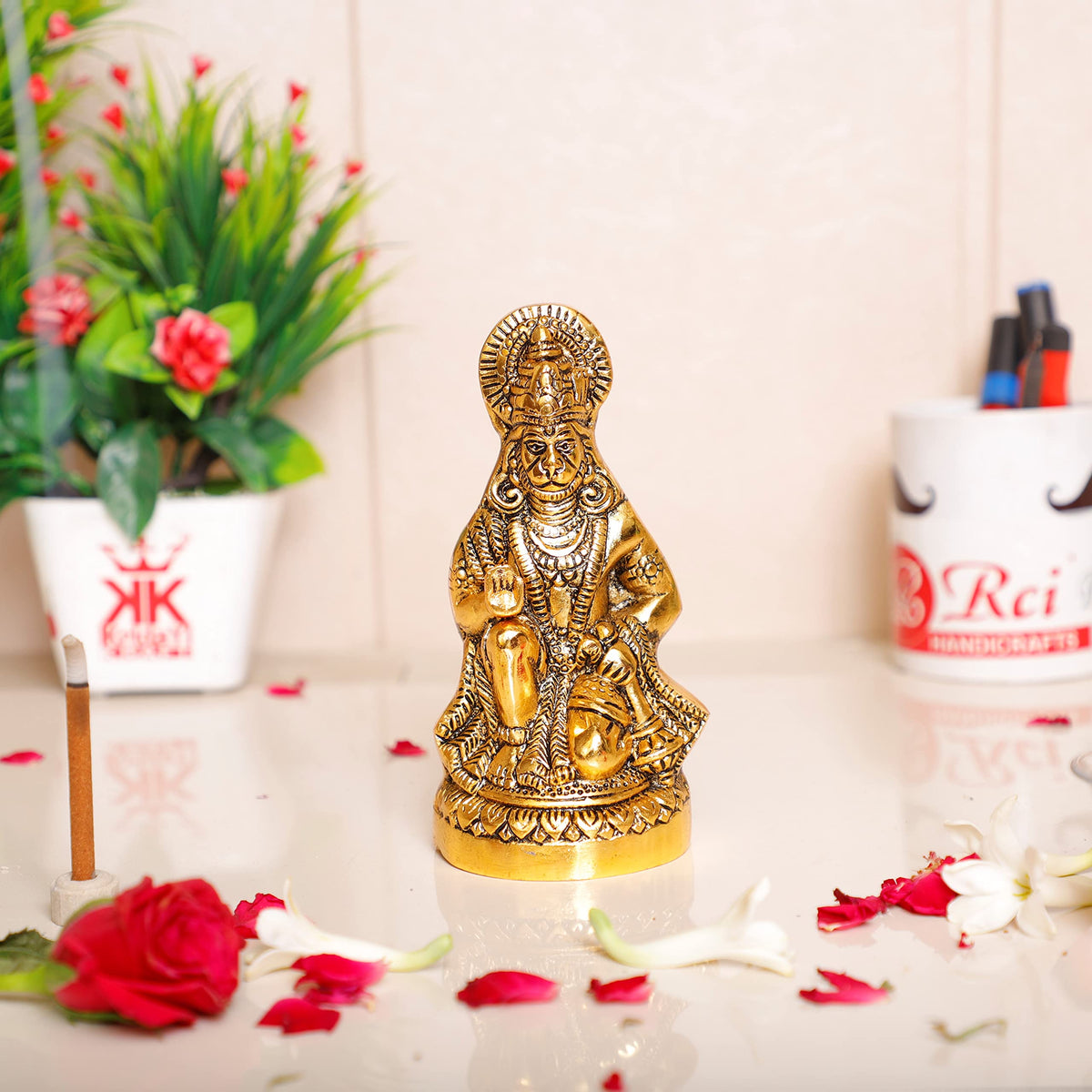 KridayKraft Hanuman ji Metal Statue,Bajrangbali Murti for Pooja & Decor Your Home,Office,Religious Idol Statue Gift Purpose,Table Showpiece Figurines,Pack of 1 Hanuman Ji Murti for Car Dashboard...