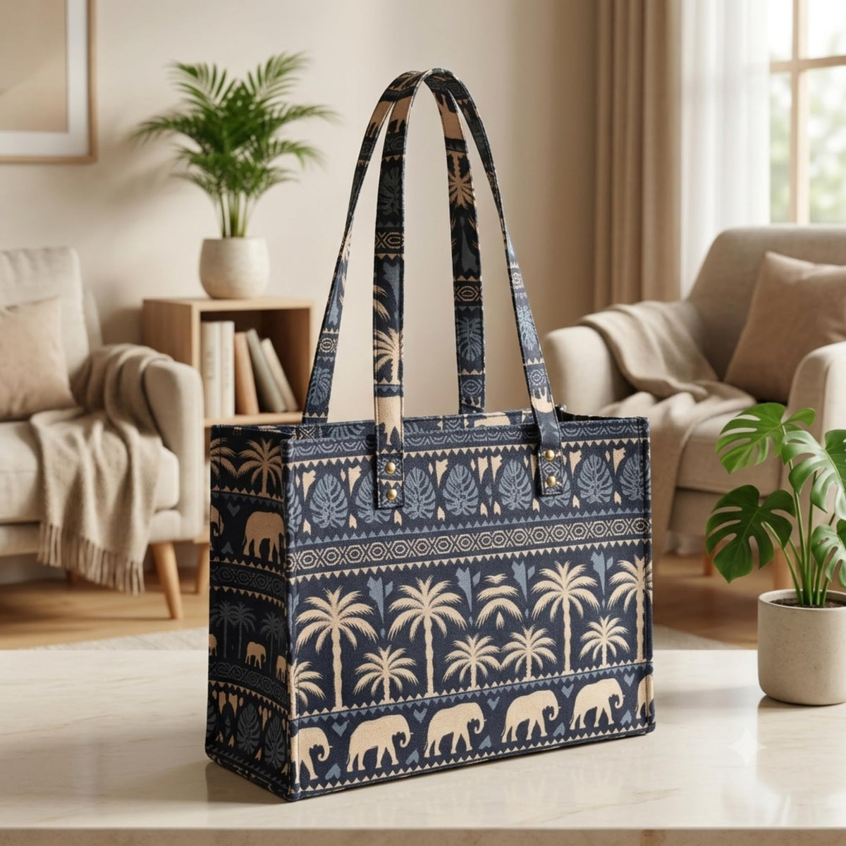 Stylique Large Canvas Jute Cotton Tote Handbag | Stylish Women Shoulder Bag | Premium Office Laptop Shopper with Zipper | Reusable College Travel Casual Work Purse (Blue)