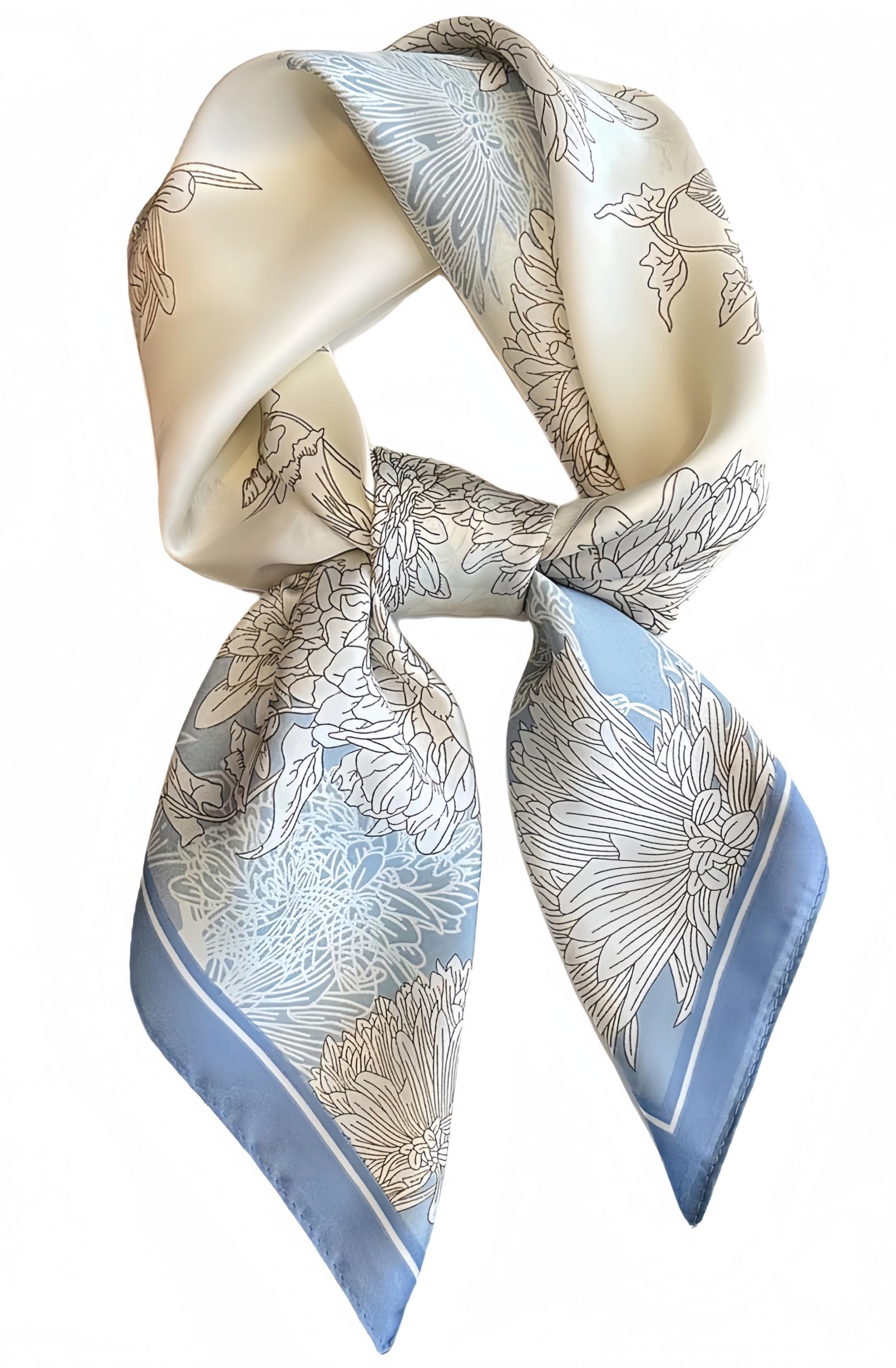 Mgbmyltm Women's Blue Floral Square Scarf 70x70cm, 100% Polyester Silky Neck Scarf, Head Wrap and Handbag Accessory for Daily Wear