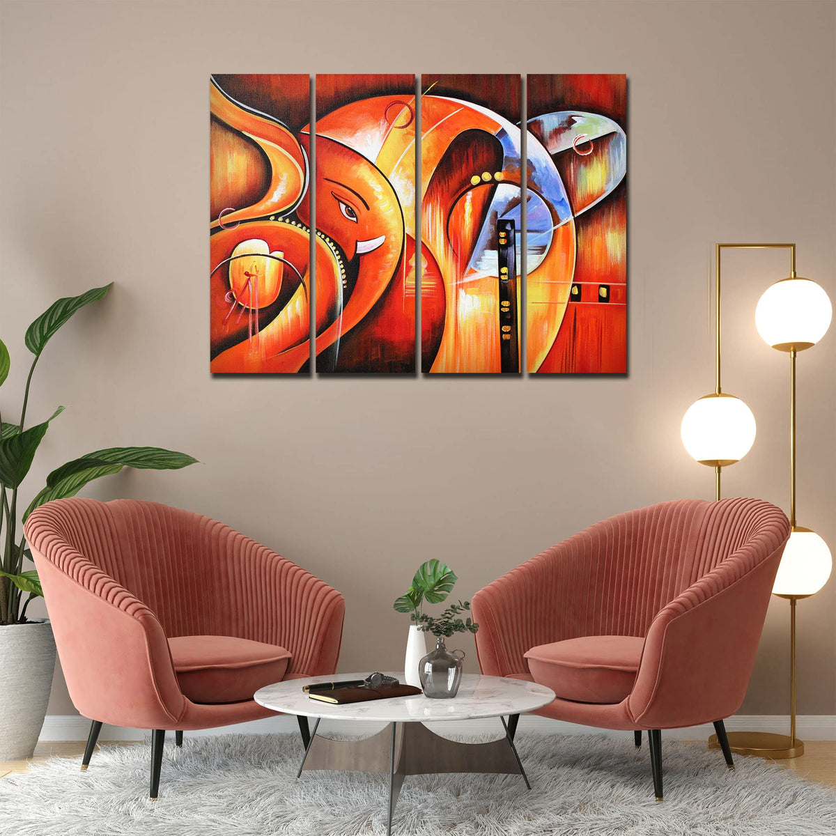 VIBECRAFTS 4 Pieces Hindu Shree Ganesha Canvas Wall Painting Fitted With Wooden Frame For Home | Office | Living Room | Gift(PTVC4Pcs1_13529)