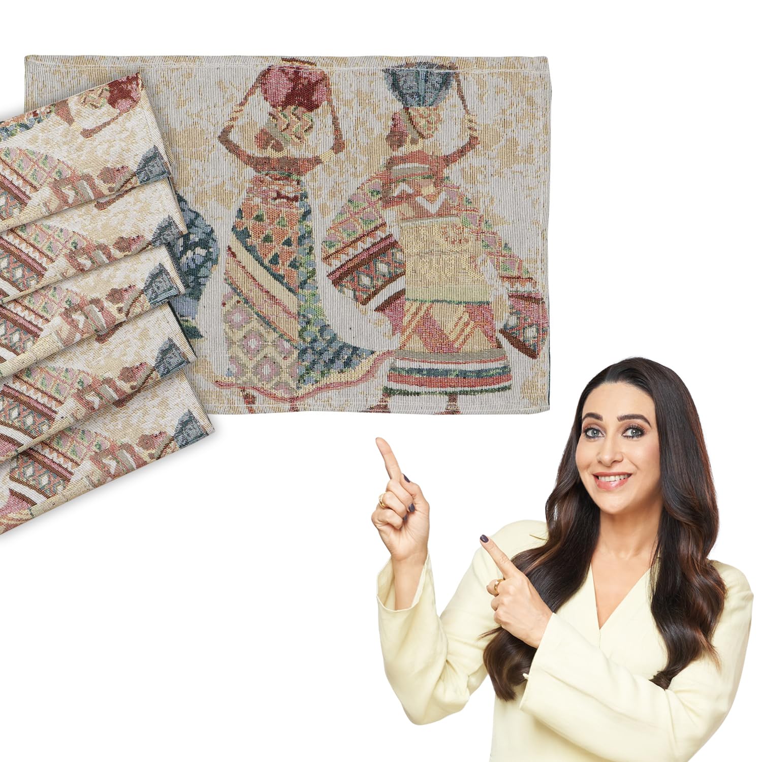 HOKIPO Cotton Jacquard Placemats Set of 6 (12x18 Inches) (IN-530-D3*6) Multicolor Tribal Women Kafalo